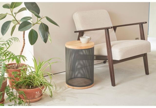 収納スツール 耐荷重100kg スチール×天然木 幅30cm 見えるメッシュ式 サイドテーブル 収納付き スツール 椅子 イス チェア 北欧 モダン おしゃれ(代引不可)【送料無料】_1