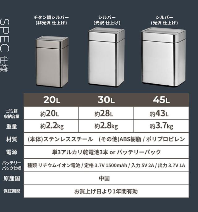 除菌脱臭機能付き センサー式ステンレスダストボックス 20L 20リットル SUS430 ステンレス製 シルバー ゴミ箱 ごみ箱 スタイリッシュ ダストボックス 臭わない 自動開閉 センサー式 おしゃれ(代引不可)【送料無料】