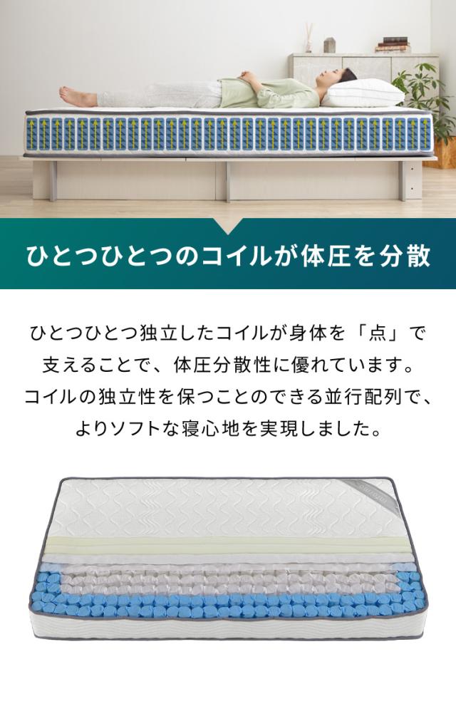 マットレスセミダブル 硬め 21cm 腰痛 体圧分 散通気 抗菌 ポケット