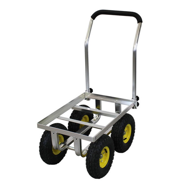 アルミス アルミハウスキャリー エアータイヤ 4輪 耐荷重約80kg アルミ製 ハウスキャリー コンテナカー コンテナ 運搬 アルミ運搬車 野菜収穫 台車 コンテナ1個積み アルミス AK-42(代引不可)(代引不可)【送料無料】_1