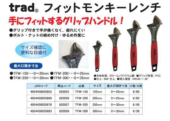 業務用5個セット）TRAD フィットモンキーレンチ/作業工具 【150mm