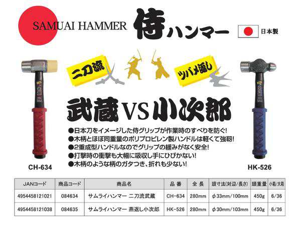 業務用6個セット サムライハンマー 大工道具 ツバメ返し 小次郎 F33mm 103mm ポリプロピレン製ハンドル Hk 526の通販はau Pay マーケット リコメン堂