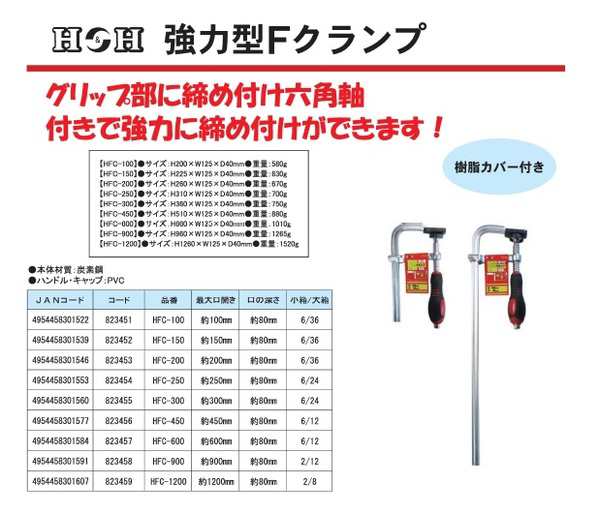 業務用3個セット) H＆H 強力型Fクランプ(作業工具/締め具) 口の深さ