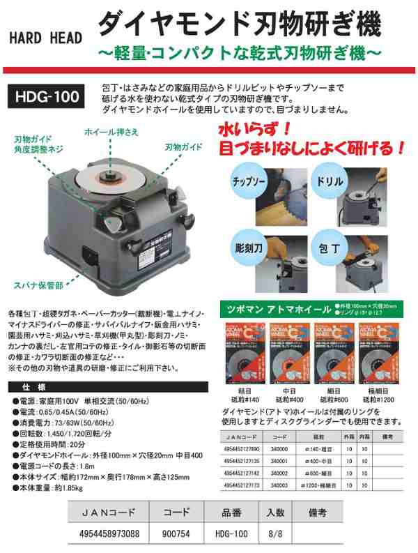 ツボ万 刃物砥ぎ機 HDG100用替えアトマホイール（中目） #400（代引