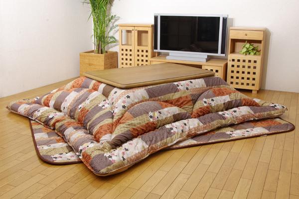 国内プリント こたつ厚掛け敷布団セット 『京好み』 205×205cm（裏地：フランネル）（代引不可） 国内プリント こたつ厚掛け敷布団セット 『京好み』 205×205cm（裏地