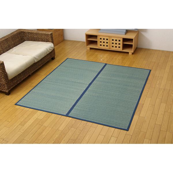 い草花ござ カーペット 『DXクルー』 ブルー 江戸間4.5畳（約261×261cm） （裏：不織布）（代引不可）