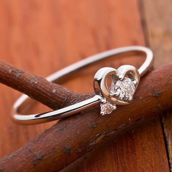 【鑑別書付】プラチナPT950 天然ダイヤリング ダイヤ0.05ct ピンクダイヤ0.01ct 8.5号 ハートモチーフ（代引不可）の通販は