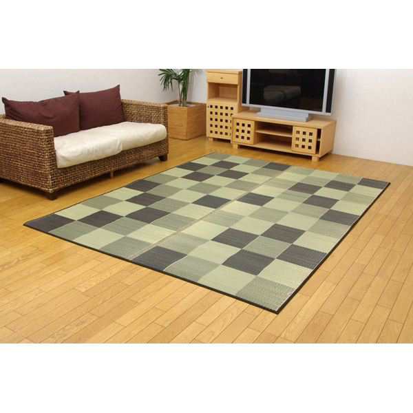 純国産 い草ラグカーペット 『Fブロック2』 グレー 約191×250cm（裏：ウレタン）（代引不可）