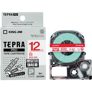 （まとめ） キングジム テプラ PRO テープカートリッジ 強粘着 12mm 白／赤文字 SS12RW 1個 【×5セット】（代引不可）の通販は