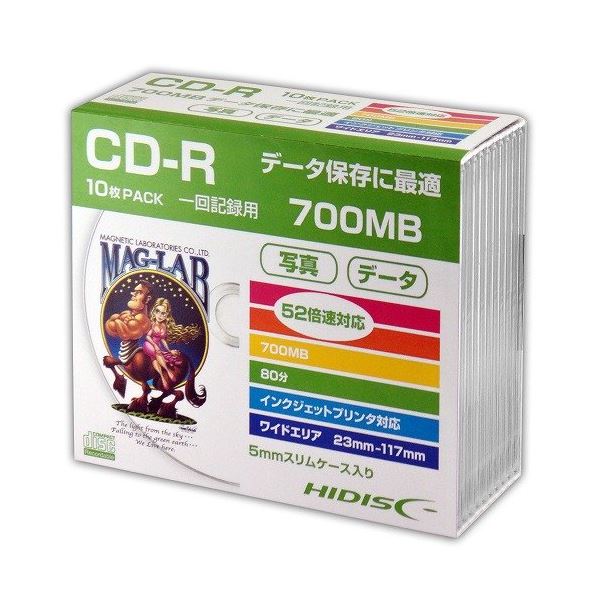 (まとめ)HIDISC CD-R データ用5mmスリムケース10P HDCR80GP10SC【×5セット】（代引不可）