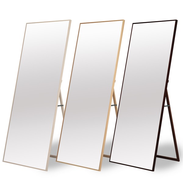 細枠スタンドミラー(60) (ブラウン) 幅60×奥行38~51.5×高さ153cm