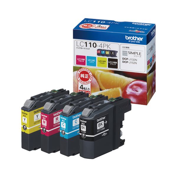 （まとめ） ブラザー BROTHER インクカートリッジ お徳用 4色 LC110-4PK 1箱（4個：各色1個） 【×3セット】（代引不可）