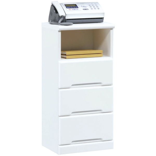 電話台/FAX台(サイドチェスト) 【幅40cm】 4段/オープン収納棚付き 日本製 ホワイト(白) 【完成品】（代引不可）の通販は 8,775円