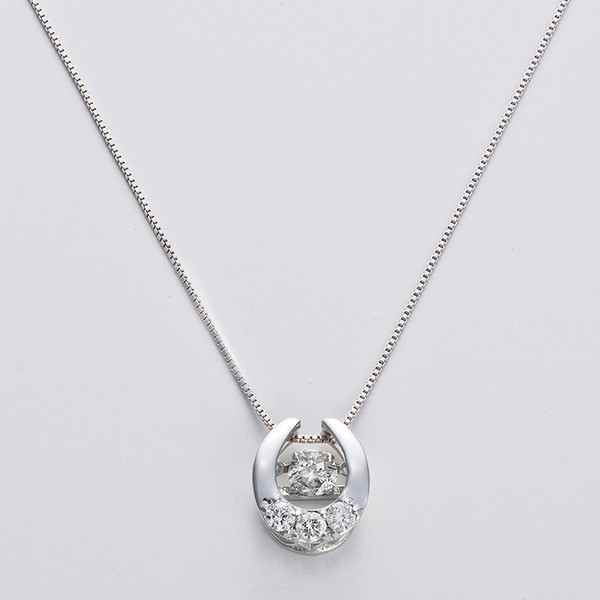 ダイヤモンドペンダント/ネックレス 一粒 K18 ホワイトゴールド 0.2ct ダンシングストーン ダイヤモンドスウィングネックレス 揺れるダイヤが輝きを増す☆ 馬蹄モチーフ 揺れる ダイヤ（代引不可）の通販は