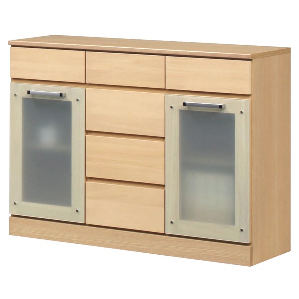 キャビネットB(サイドボード/キッチン収納) 【幅111cm】 木製 ガラス扉付き 日本製 ナチュラル 【完成品】【開梱設置】（代引不可）の通販は食器棚・キッチンボード
