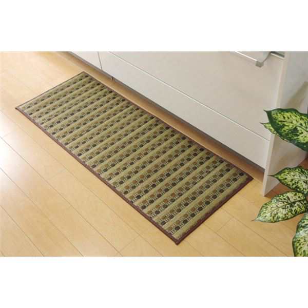 キッチンマット 240 い草ドット柄 グリーン 『ドロップ』 約43×240cm （裏面：滑りにくい加工）（代引不可）の通販は