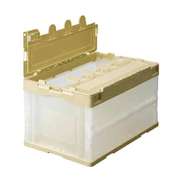 （まとめ） TANOSEE 折りたたみコンテナ フタ付 75L アイボリー／透明 1台 【×2セット】（代引不可）