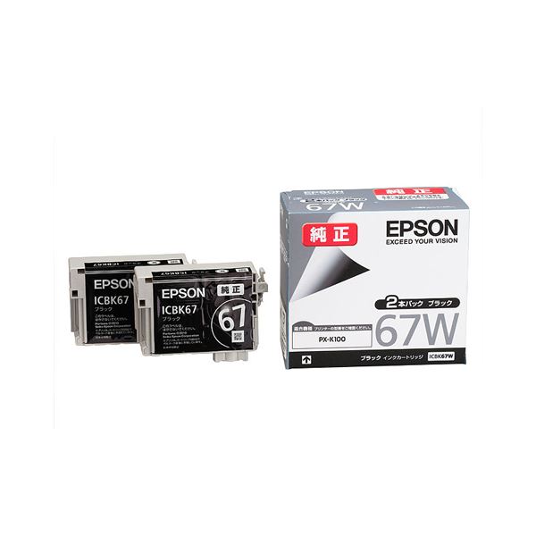 （まとめ） エプソン EPSON インクカートリッジ ブラック ICBK67W 1箱（2個） 【×3セット】（代引不可）