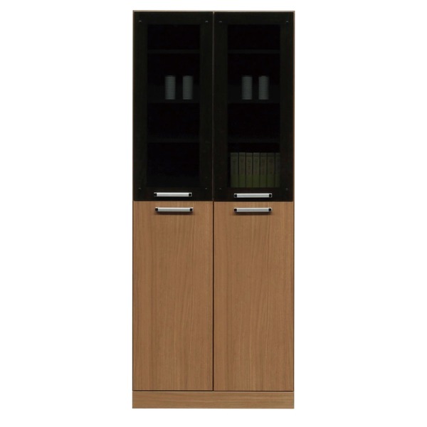 フリーボード(キャビネット/キッチン収納) 【幅74cm】 木製 ガラス扉/可動棚付き 日本製 ブラウン 【完成品】（代引不可）