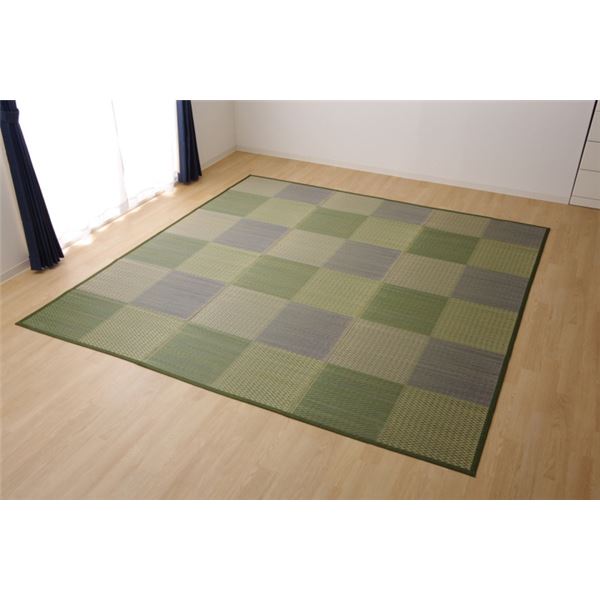 い草ラグ 花ござ カーペット ラグ 6畳 格子柄 市松柄 『ピーア』 ブルー 江戸間6畳 （約261×352cm）（代引不可）の通販は