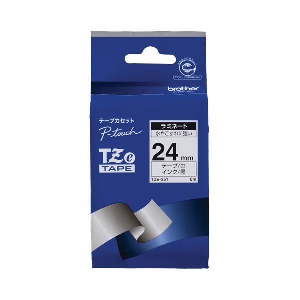 （まとめ） ブラザー BROTHER ピータッチ TZeテープ ラミネートテープ 24mm 白／黒文字 TZE-251 1個 【×6セット】（代引不可）