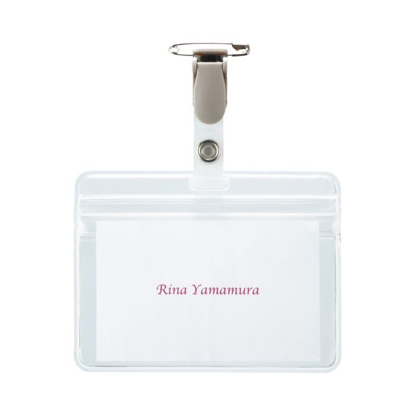 （まとめ） TANOSEE タッグ名札 チャック付 安全ピン・クリップ両用型 1パック（10個） 【×5セット】（代引不可）