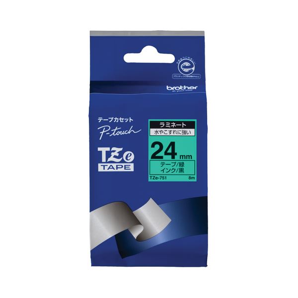 （まとめ） ブラザー BROTHER ピータッチ TZeテープ ラミネートテープ 24mm 緑／黒文字 TZE-751 1個 【×6セット】（代引不可）