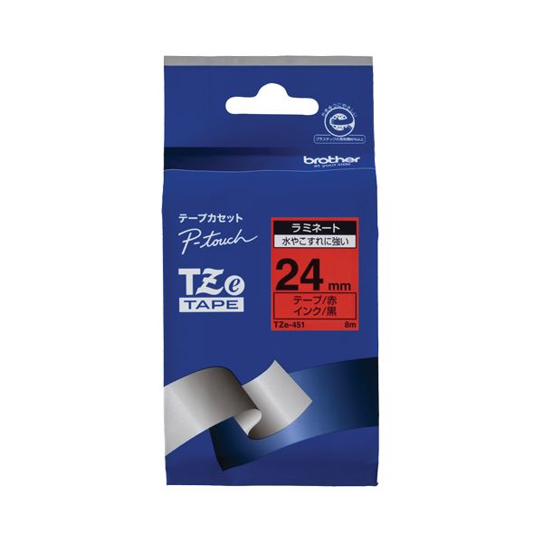（まとめ） ブラザー BROTHER ピータッチ TZeテープ ラミネートテープ 24mm 赤／黒文字 TZE-451 1個 【×6セット】（代引不可）