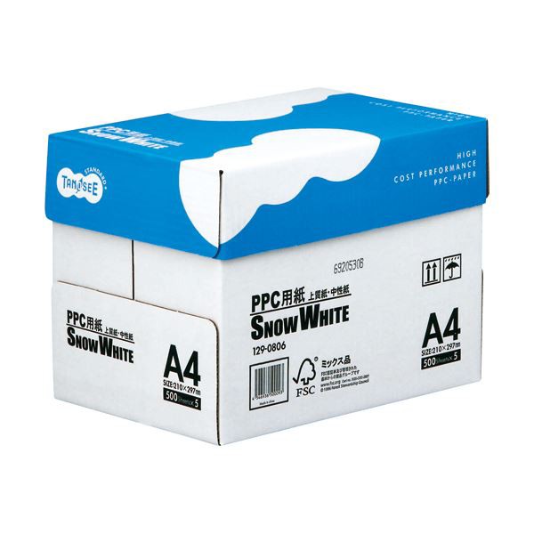 （まとめ） TANOSEE PPC用紙 SNOW WHITE A4 1箱（2500枚：500枚×5冊） 【×10セット】（代引不可）の通販は