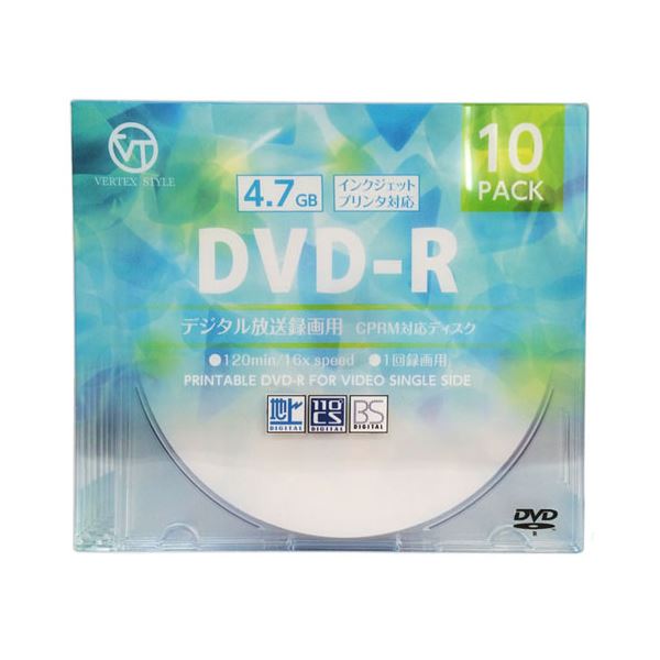 (まとめ)VERTEX DVD-R(Video with CPRM) 1回録画用 120分 1-16倍速 10P インクジェットプリンタ対応(ホワイト) DR-120DVX.10CA【×10セット】（代引不可）
