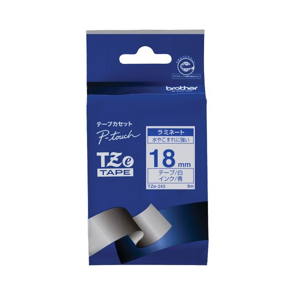 （まとめ） ブラザー BROTHER ピータッチ TZeテープ ラミネートテープ 18mm 白／青文字 TZE-243 1個 【×6セット】（代引不可）