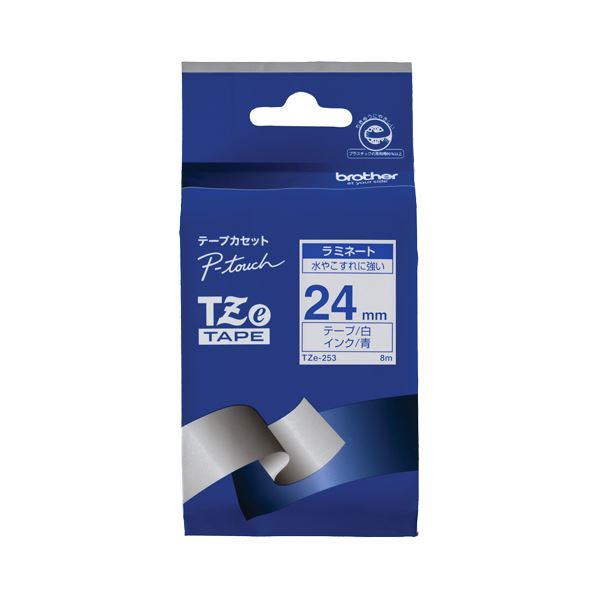 （まとめ） ブラザー BROTHER ピータッチ TZeテープ ラミネートテープ 24mm 白／青文字 TZE-253 1個 【×6セット】（代引不可）