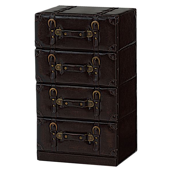 チェスト 4段 合成皮革 トランク型 チェスターシリーズ MCH-6004 ダークブラウン 【完成品】（代引不可）の通販は 14,972円