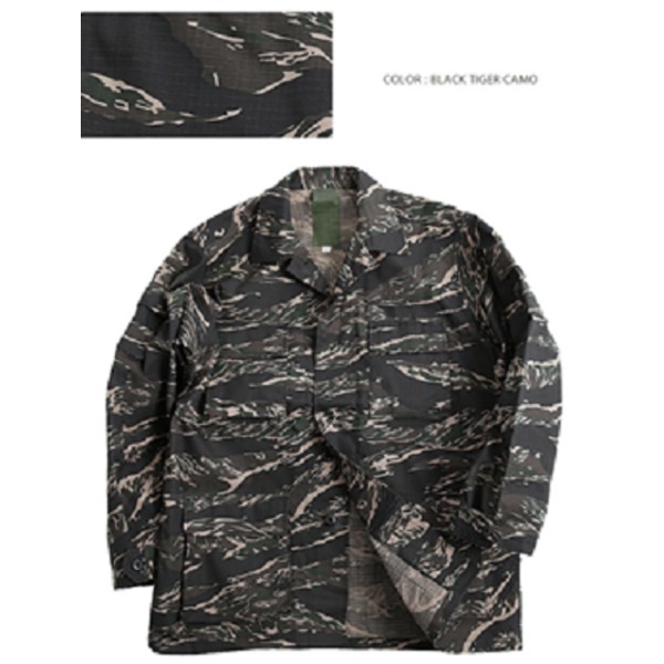 アメリカ軍使用BDUジャケット JB001YN ブラックタイガーリップストップ Lサイズ 【レプリカ】（代引不可）