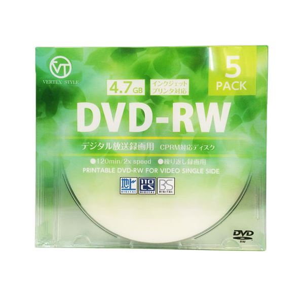 (まとめ)VERTEX DVD-RW(Video with CPRM) 繰り返し録画用 120分 1-2倍速 5P インクジェットプリンタ対応(ホワイト) DRW-120DVX.5CA【×10セット】（代引不可）