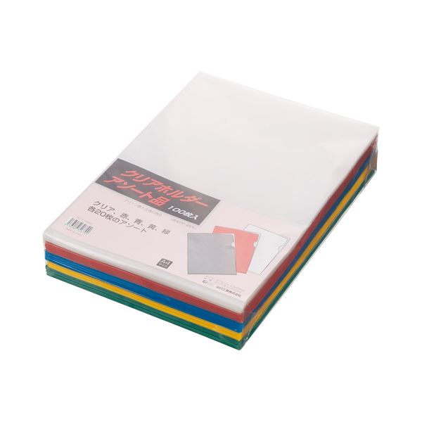 （まとめ） G-Aim クリアホルダーアソート A4 再生PP 5色 YG11-100AS 1パック（100枚：各色20枚） 【×3セット】（代引不可）