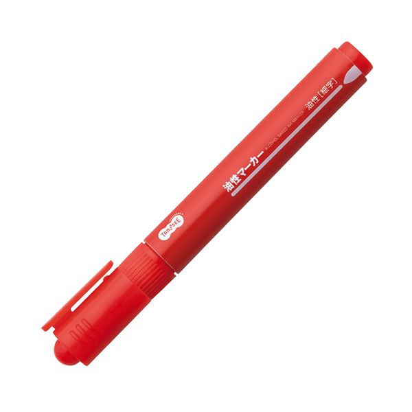 （まとめ） TANOSEE キャップ式油性マーカー シングル 細字 赤 1セット（50本） 【×4セット】（代引不可）