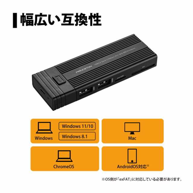 プリンストン SSD 外付け 2TB USB3.2 Gen2 読出最大1060MB s 4in1 カードリーダー機能付き USB Type-A×2  microSD×1 SD×1 オートスリー｜au PAY マーケット