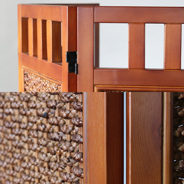 美品　和モダン　衝立　バナナリーフ　木製　3連パーテーション　ラタン 美品 和モダン 衝立 バナナリーフ 木製 3連パーテーション ラタン 楽天