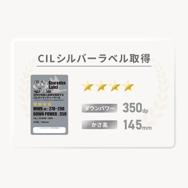 日本製 羽毛布団 セミダブルロング 170×210cm ホワイトダックダウン90% CILシルバーラベル 充填量1.2kg 立体キルト 抗菌 アレルGプラス&2倍洗浄 350dp以上 かさ高145mm以上 掛け布団 国産_2