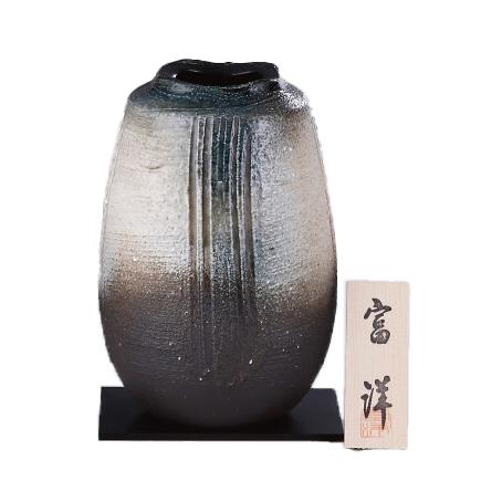 信楽焼 白泥青窯変花瓶 sha-235(代引不可)【送料無料】