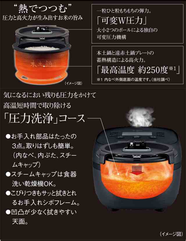 タイガー魔法瓶 土鍋圧力IHジャー炊飯器 5.5合炊き ブラック JPH