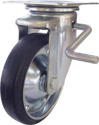 ユーエイ 新型プレスキャスター右Ｓ付自在車 200径ゴム車輪【PMS-200WBLB(R)】(キャスター・プレート式ゴム車)【送料無料】