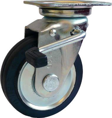 シシク スタンダードプレスキャスター ゴム車輪 自在ストッパー付 250径【WJB-250】(キャスター・プレート式ゴム車)【送料無料】