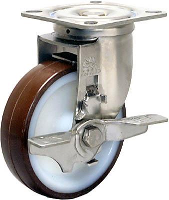 シシク ステンレスキャスター 自在ウレタンブレーキ付【SUNJB-100-POTH】(キャスター・プレート式ウレタン車)【送料無料】