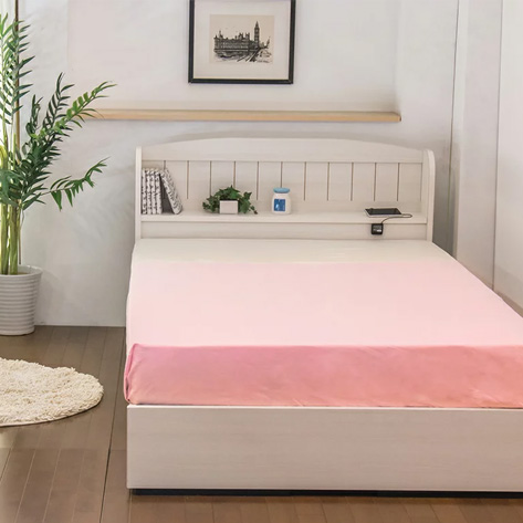 ベッド ダブル 棚 コンセント 引き出し付き カントリー調ベッド ポケットコイルマットレス付(代引不可)【送料無料】の通販は 51,474円