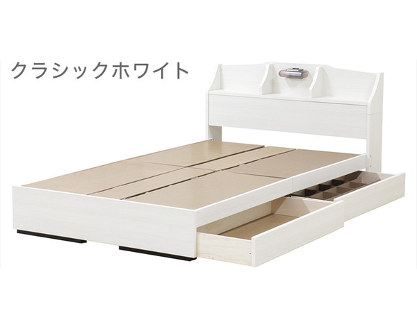 日本製ベッド ダブル ダブルサイズSGマーク付低反発ウレタン入ポケットコイルマットレス コンセント付き 引き出し付き 収納 K321(代引不_1
