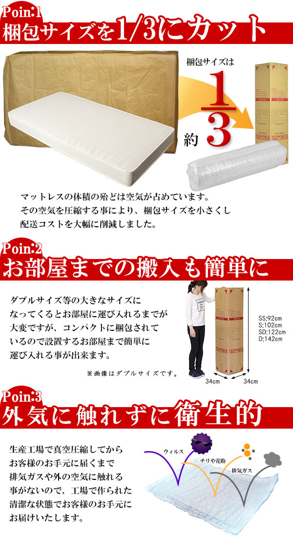 日本製 ヘッドレス フロアベッド 圧縮 ロールポケット&amp;ボンネルコイル セミダブル ベッドフレーム 脚付き マットレス(代引不可)【送料無_9