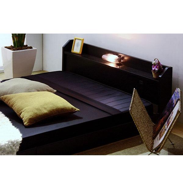 【日本製 棚付き 照明付き フロアベッド+低反発 スプリング マットレス シングル】 連結 コンセント付き 宮付き シンプル 北欧(代引不可)の通販は 31,134円