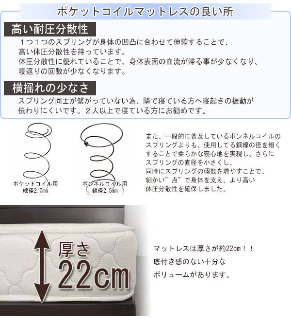 【日本製 棚付き 照明付き フロアベッド+低反発 ポケットコイル マットレス シングル】 連結 コンセント付き 宮付き シンプル(代引不可) 